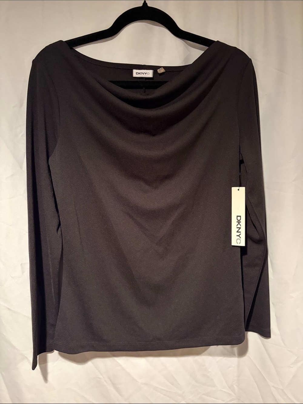 DKNYC Black Long-Sleeve Cowl Neck Top